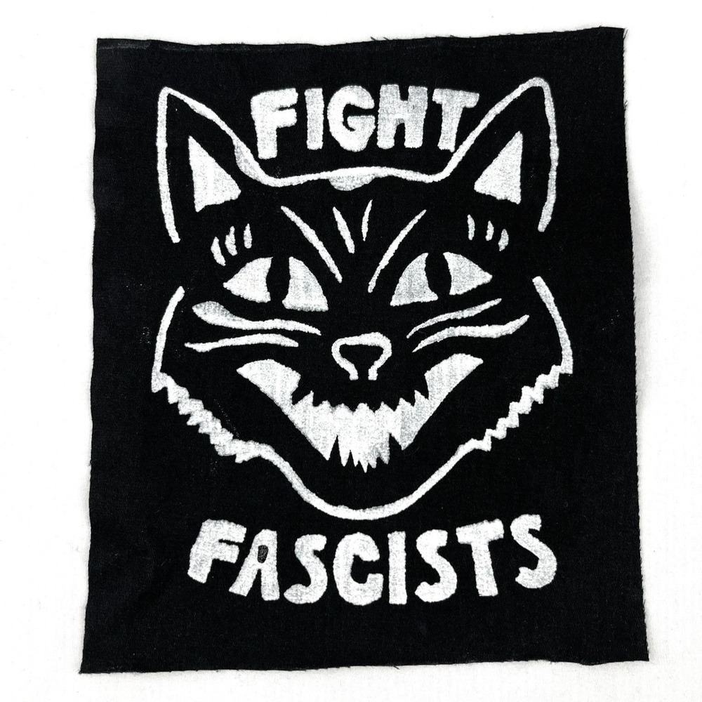 Fight Fascists Cat Patch DIY Hand painted Punk Patch Goth Emo Crust Punk Grunge